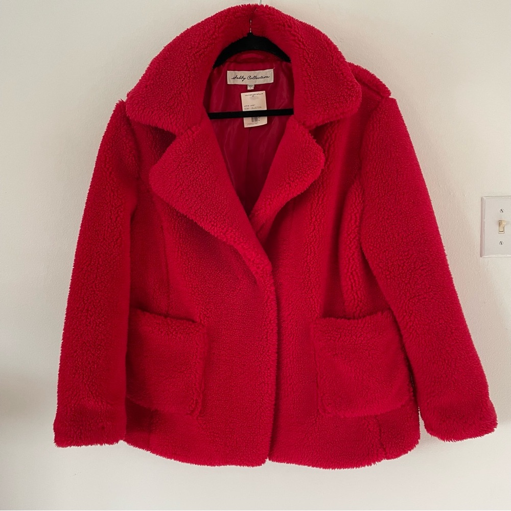 Sebby Collection Fleece Red Short Coat Large
